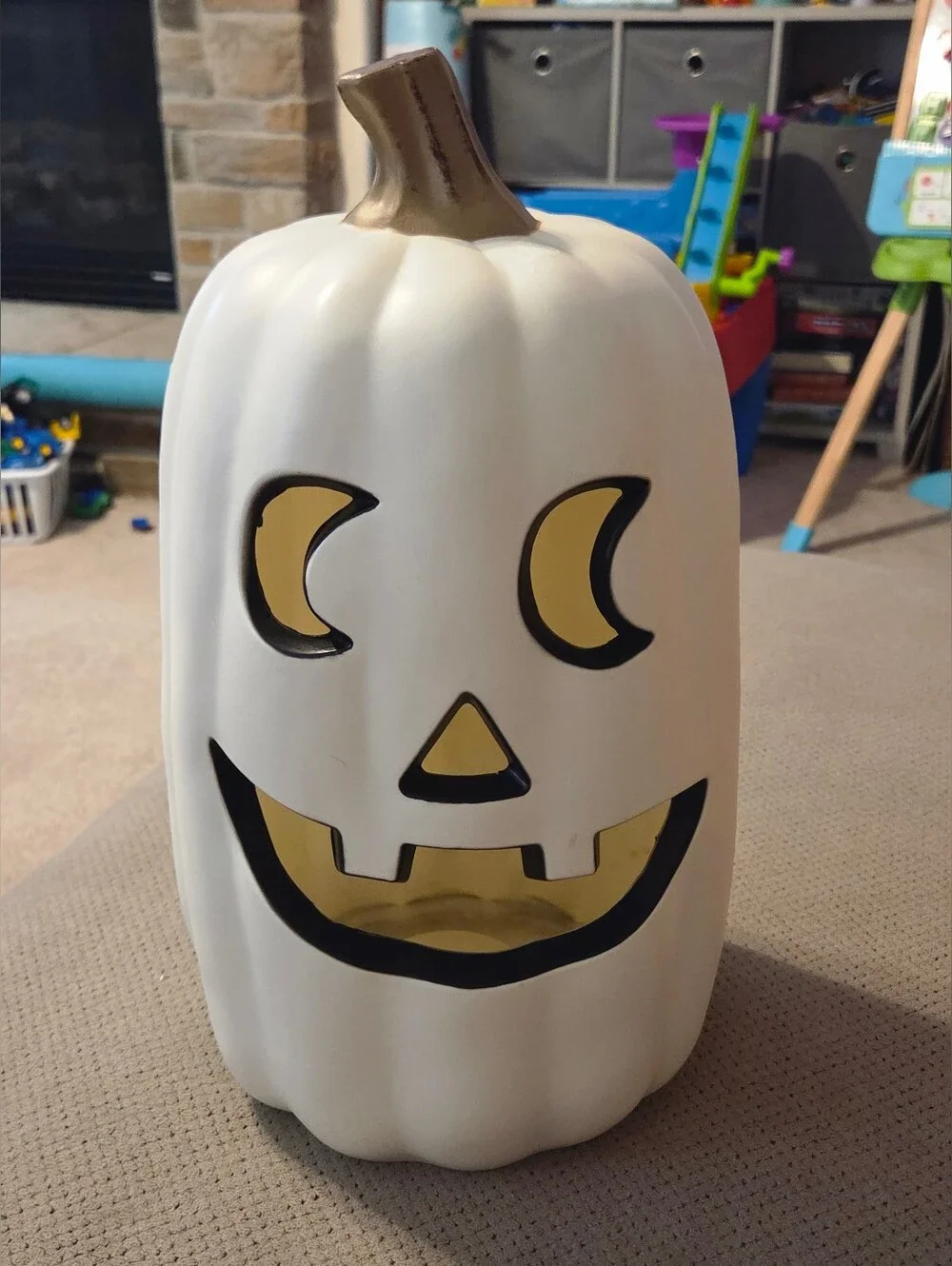 White Light up Pumpkin with Timer. Decorative Prop - Halloween Fall Decor.